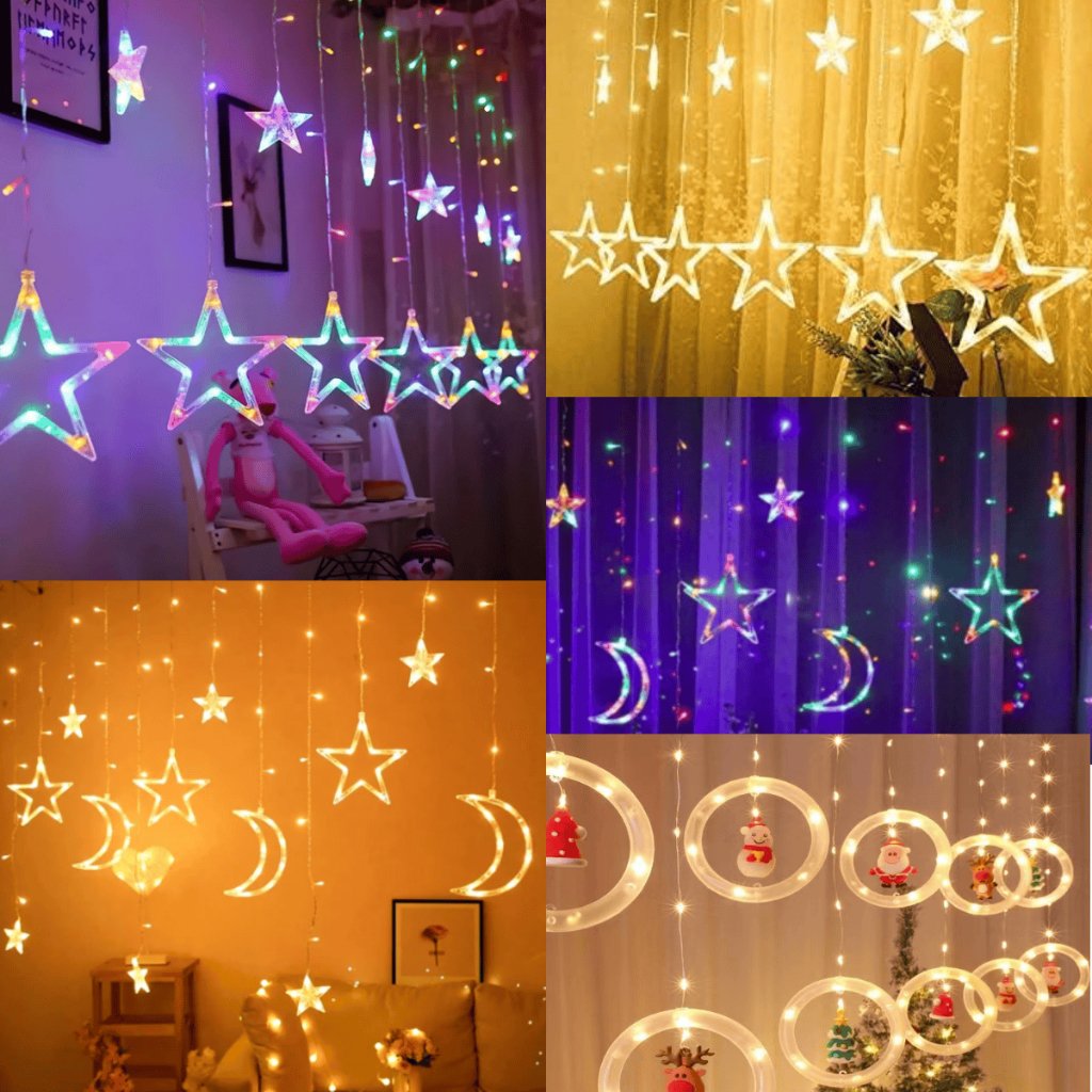 Cortina de LED Cascata com Estrelas e Luas
