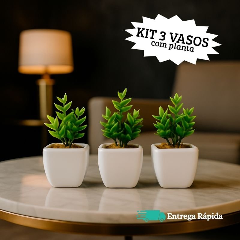Kit 3 Vasos de Cerâmica Brancos