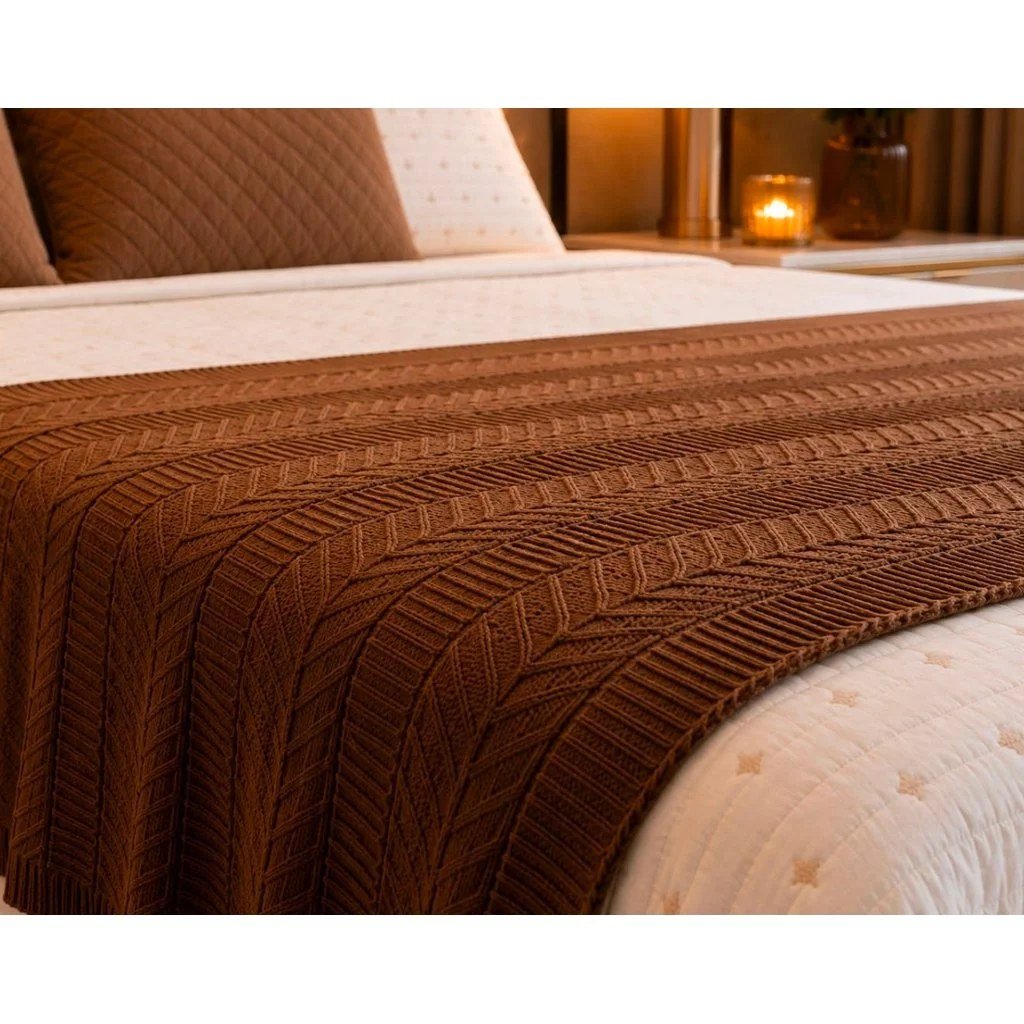 Peseira de Tricô Trançado para Cama