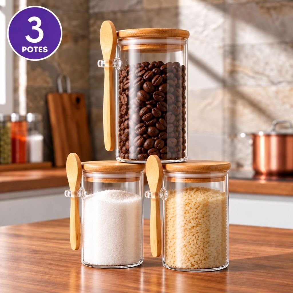 Pote de Vidro 900ml com Tampa de Bambu